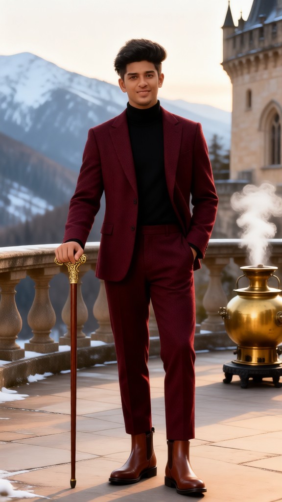 Lazy and noble boy on the castle terrace image