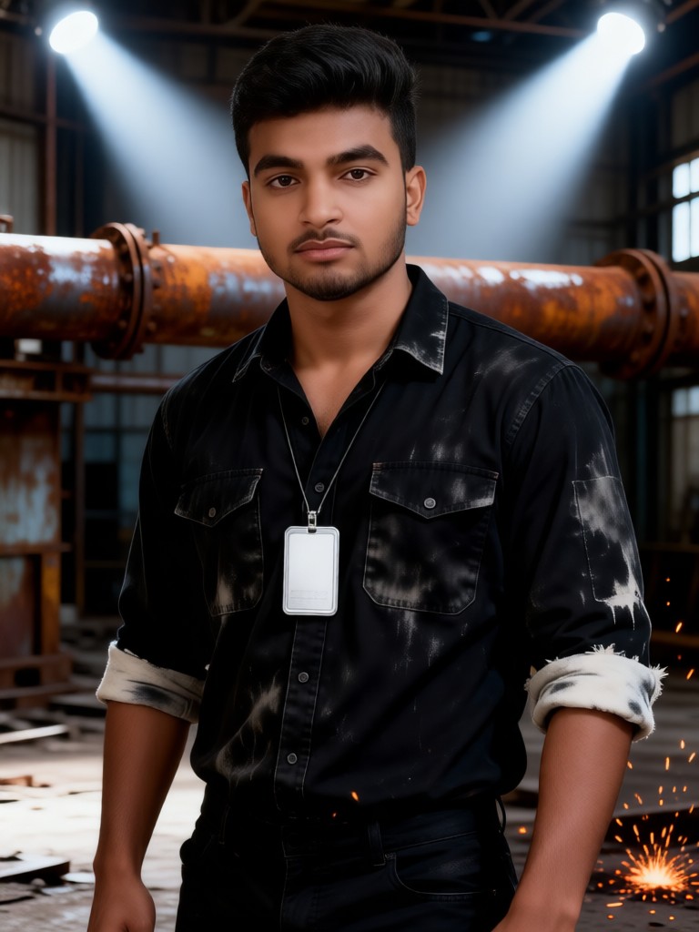 Abandoned factory, cold and tough boy image