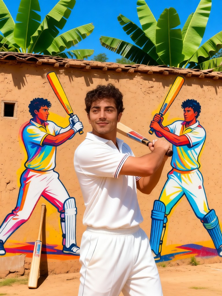 Clay wall cricket mirroring swing boy image