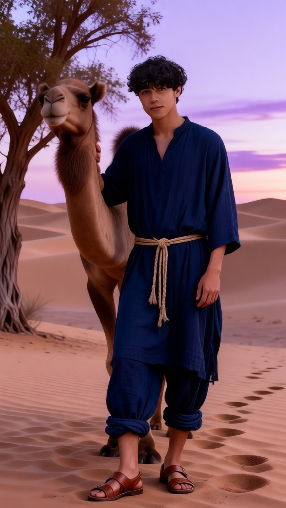 Thar Desert sunset camel support boy image