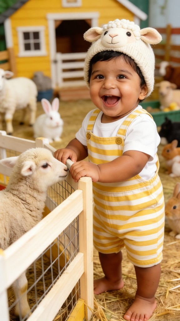 Hold the fence and watch the little lamb boy image