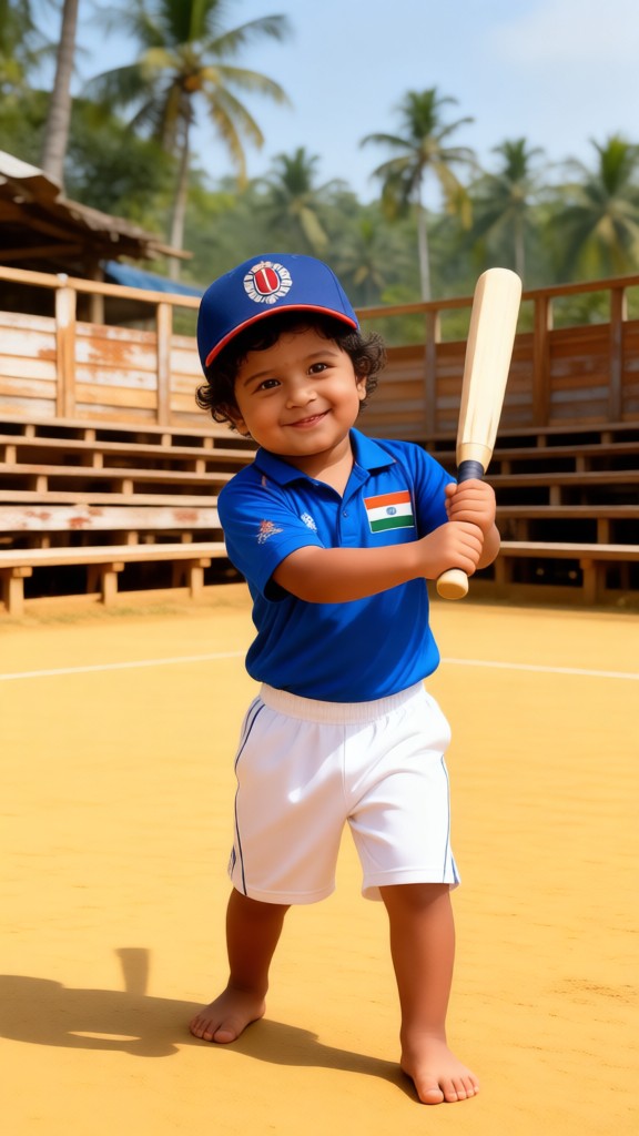 Holding a mini baseball bat and swinging it for a boy image
