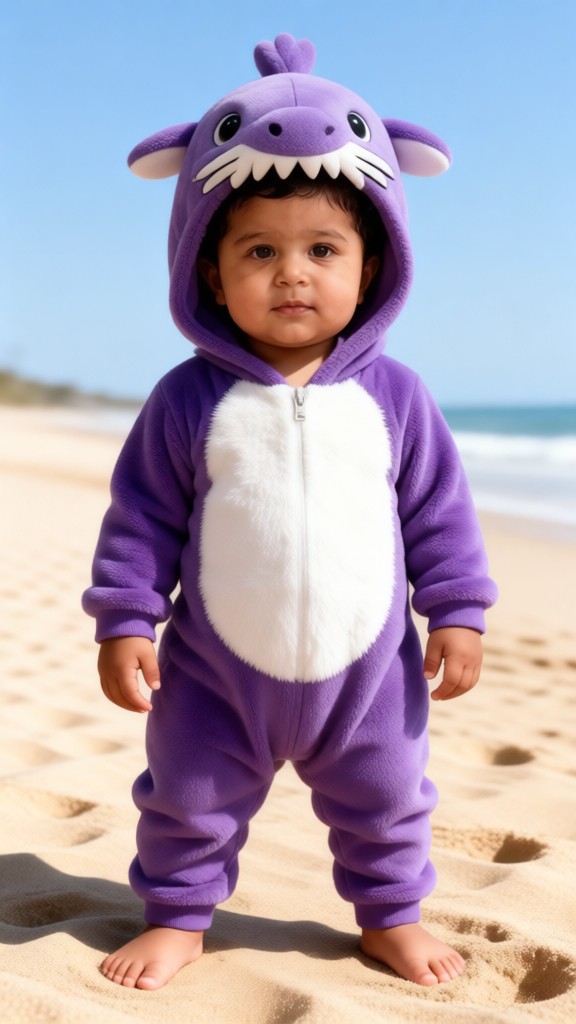 Cute boy who shakes hands and steps on sand image