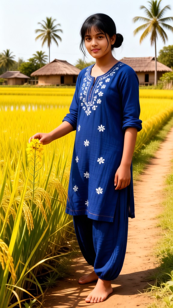 Picking flowers and smelling fragrance, rural girls image