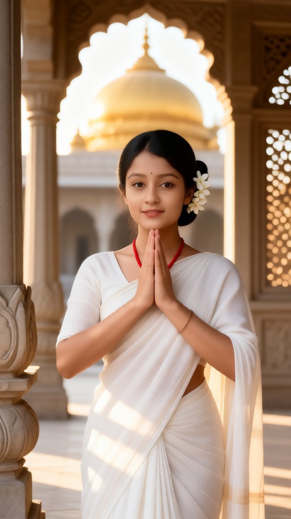 Namaste and pray for the devout girl image
