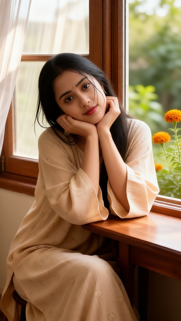 Lazy and relaxed girl with cheek support image