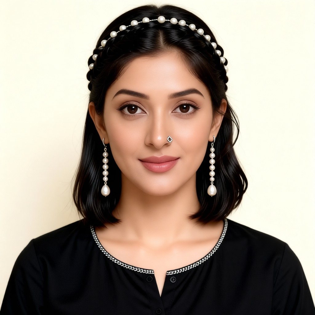 Pearl braided hair sweet cool energetic girl image