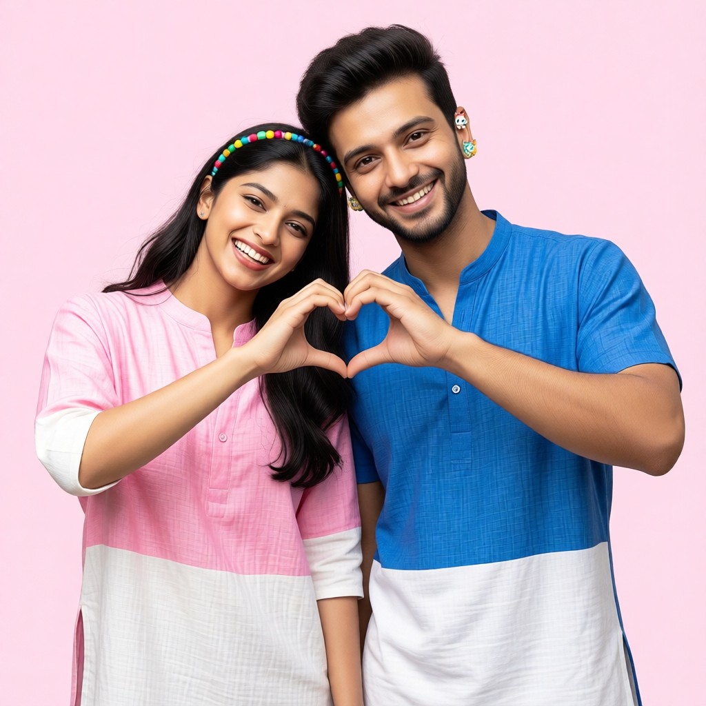 Childlike heart tilted head laughing couple image