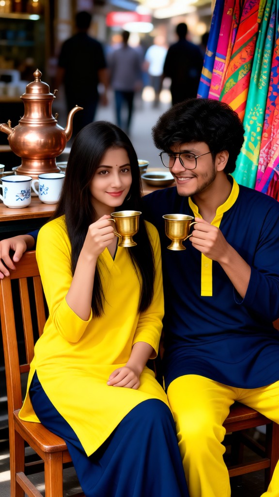 Tea shop, tea tasting, lazy couple in the market image