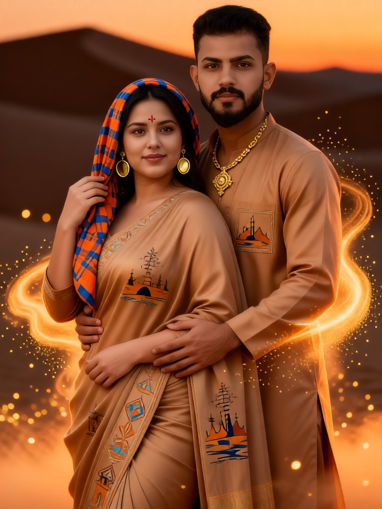 Desert gilded sand mist embraces lovers image