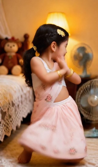 Baby girl with a sweet smile - retro bedroom - baby dance image