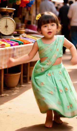 Baby girl pulling clothes - vintage market - baby dance image