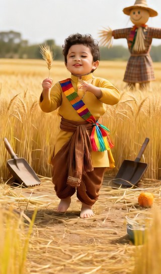 Wheat swinging baby boy - Harvest Festival - baby dance image