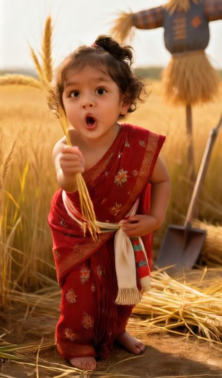 Wheat swinging baby girl - harvest festival - baby dance image