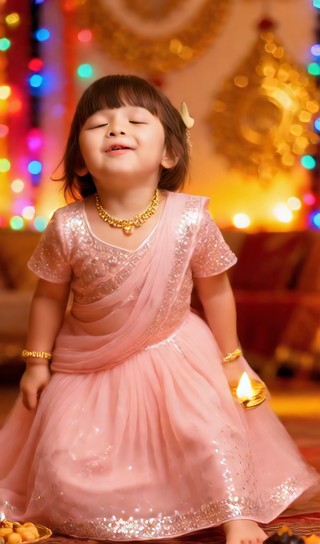 Lightly holding the oil lamp baby girl - Slaughter Festival - baby dance image