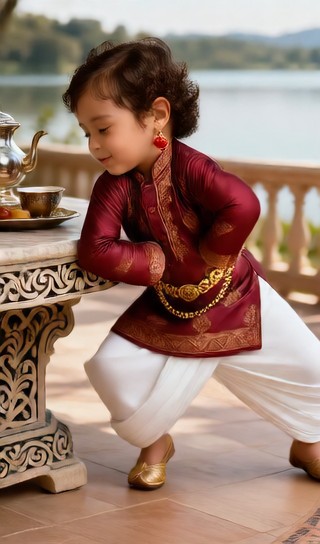 Stone table boy - outdoor tea room - baby dance image