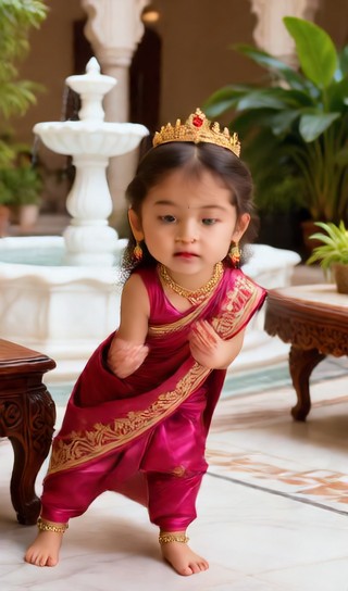 Namaste prayer baby girl - carved courtyard - baby dance image