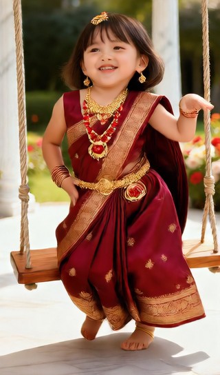 Baby girl on swing - garden gazebo - baby dance image