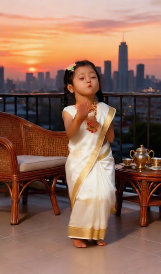 Baby girl standing with her hands down - City terrace - baby dance image