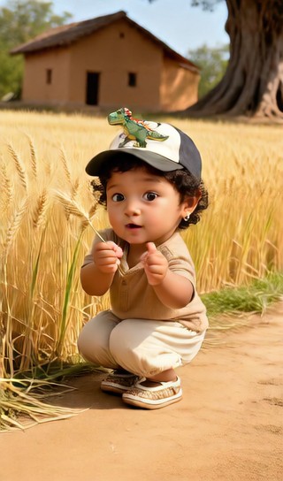 Wheat swinging baby - wheat field edge - baby dance image