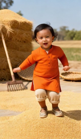 Gesture baby boy - drying field - baby dance image