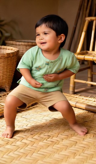 Bamboo plucking baby boy - Bamboo weaving shop - baby dance image