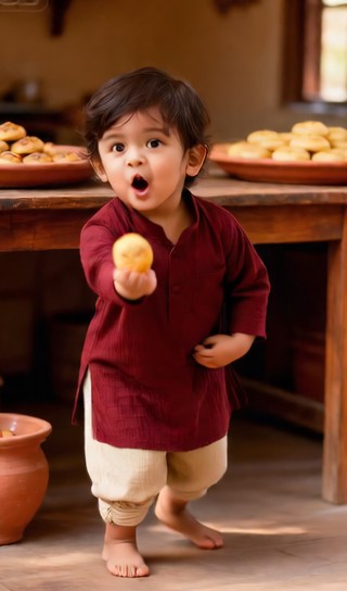 Baby boy with cookies - pastry shop - baby dance image