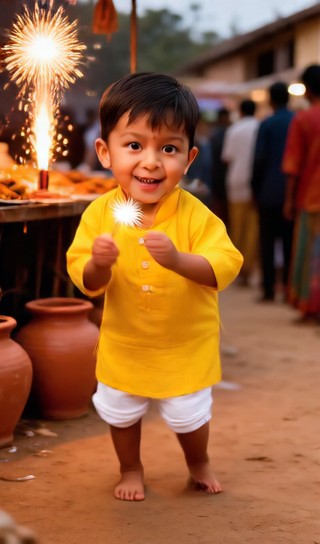 Boy with fireworks - fireworks stand - baby dance image