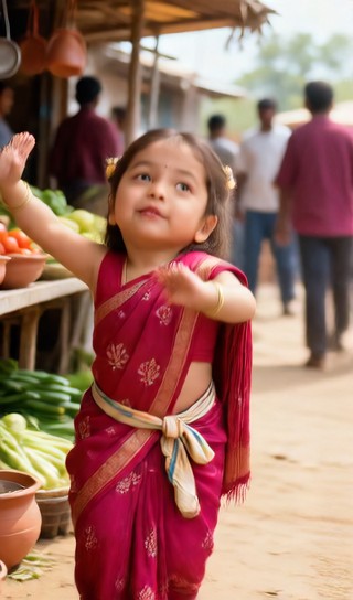 Baby girl with snacks - country market - baby dance image