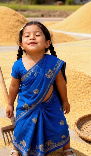 Gesture girl - drying field - baby dance image