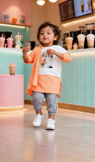Baby boy with milk tea - Internet celebrity milk tea shop - baby dance image