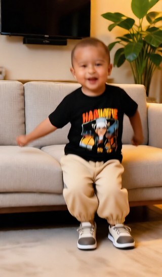 Opening and closing rhythmic baby boy - modern living room - baby dance image