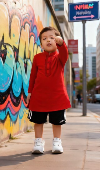 Gesture boy - street graffiti wall - baby dance image