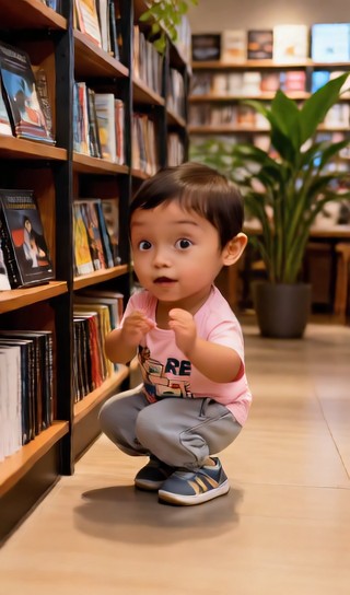 The boy holding the bookshelf - Creative Bookstore - baby dance image
