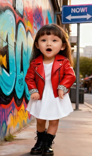 Gesture girl - street graffiti wall - baby dance image