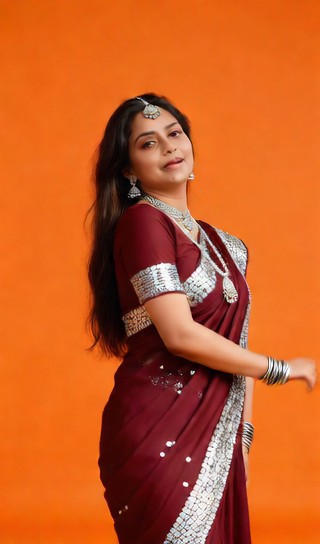 Gentle Sari Dance - Orange Studio with Silver Ornaments image