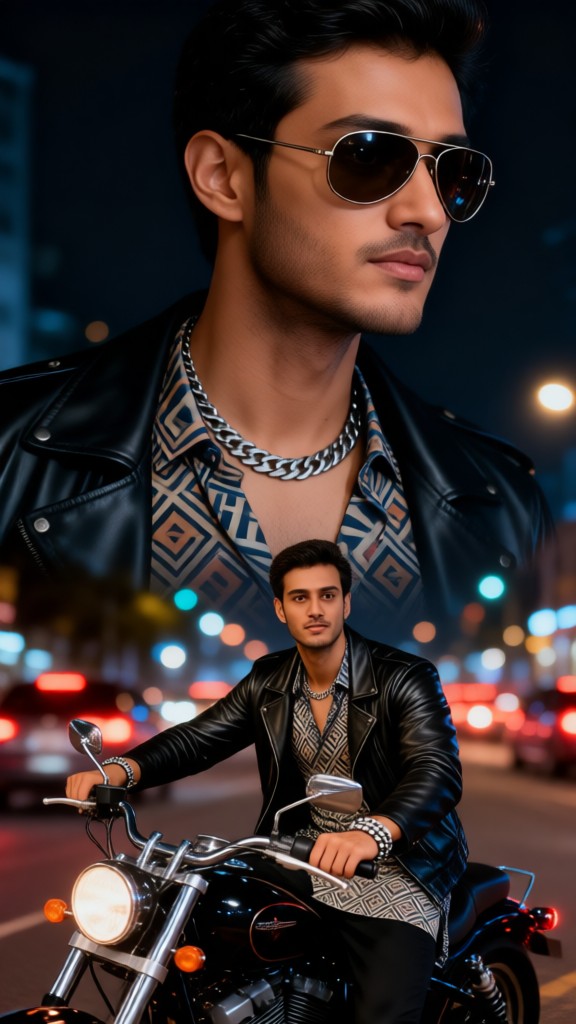 Handsome motorcyclist image