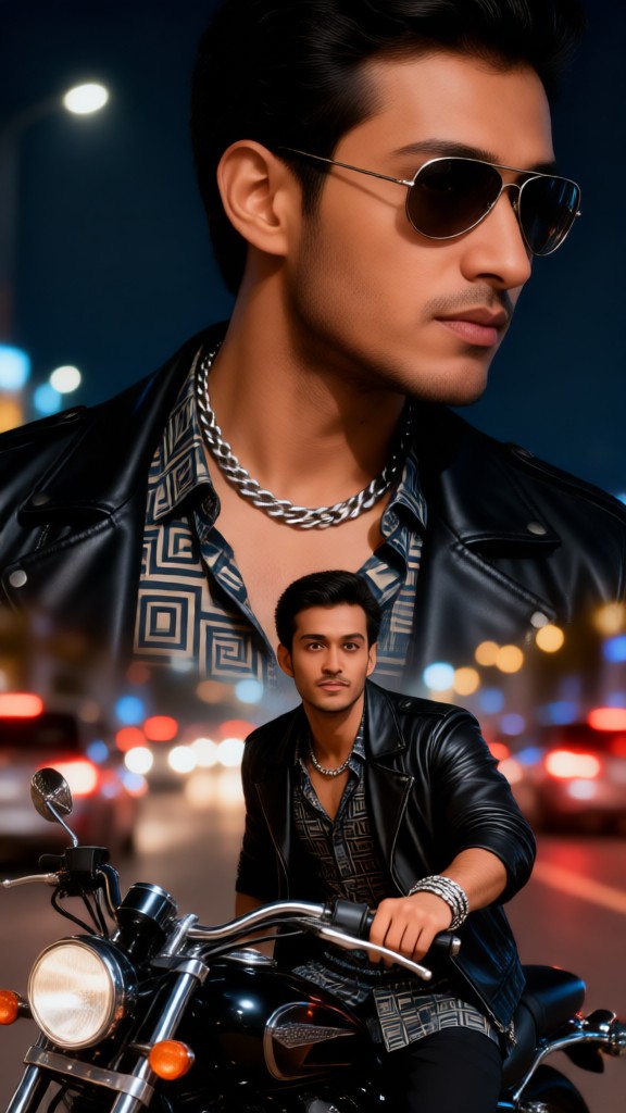 Handsome motorcyclist image