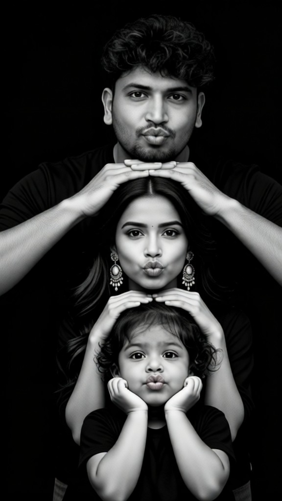 A family of three taking a photo together image