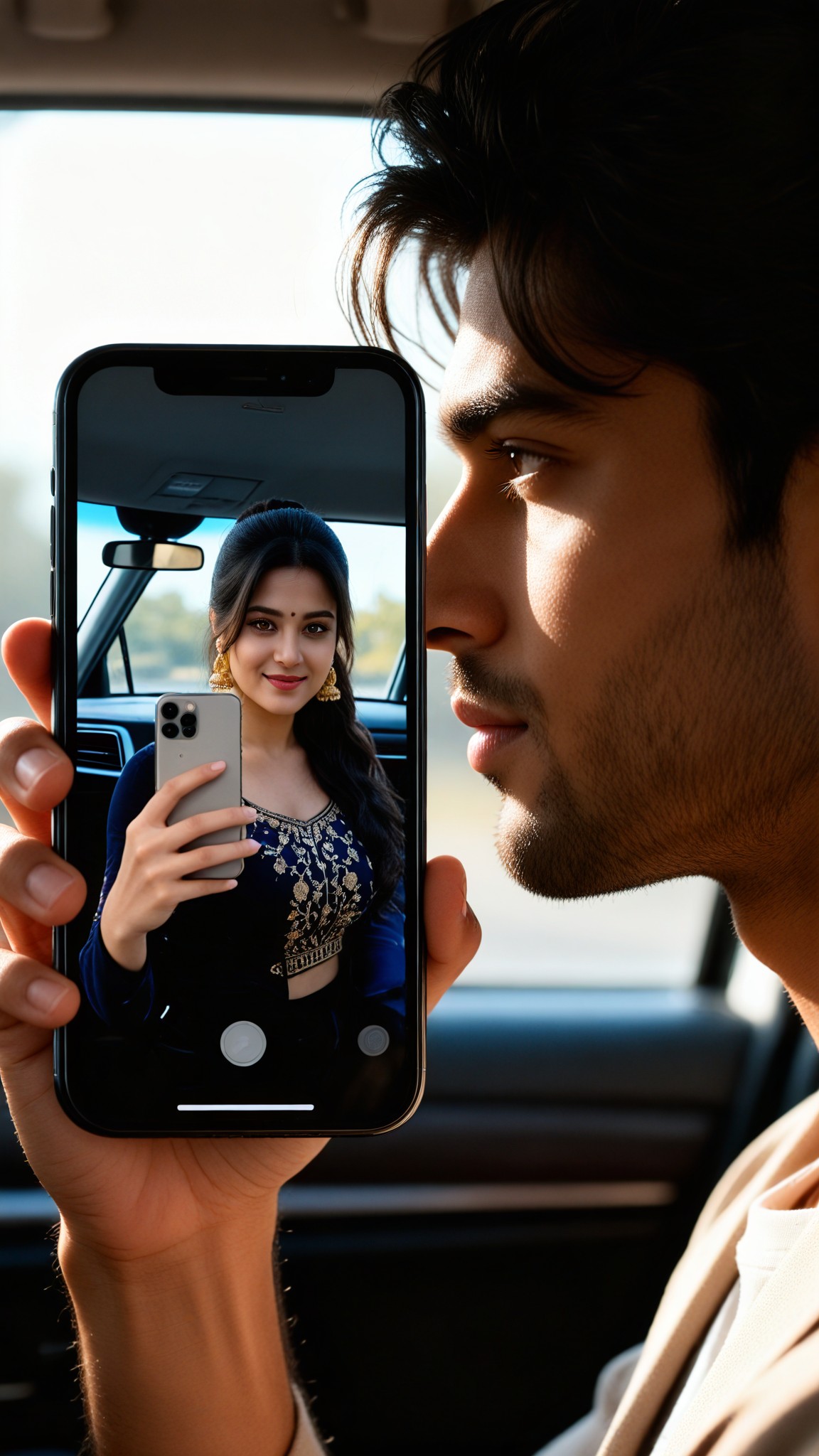 Selfie inside the car - color version image