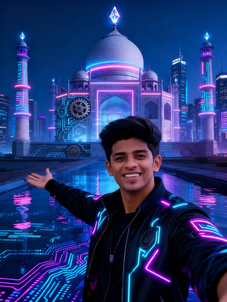 Cyber style Taj Mahal selfie image