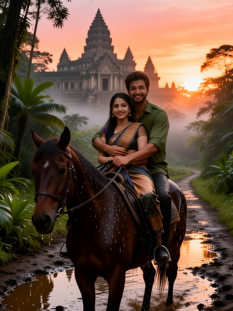 Rainforest couple horseback riding image