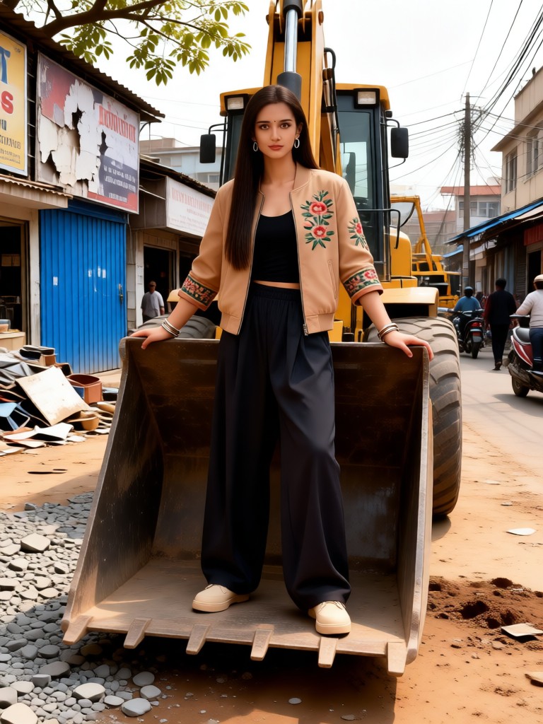 Fashionable Girl on a Forklift image