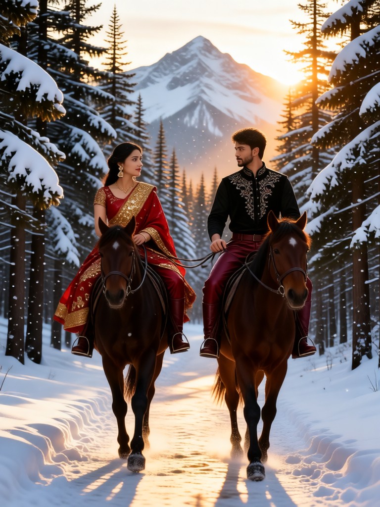 Riding through the snowy forest and chatting image