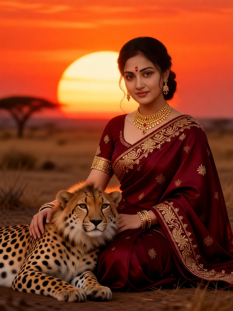 Gently stroking the cheetah on the grassland image