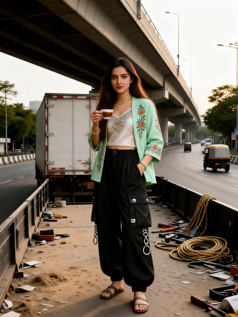 Drinking tea in a truck compartment image