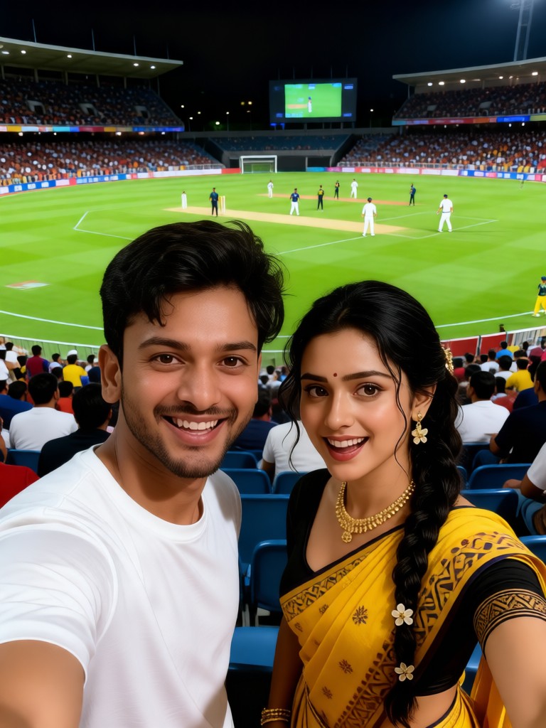 Couple kissing at cricket match venue image