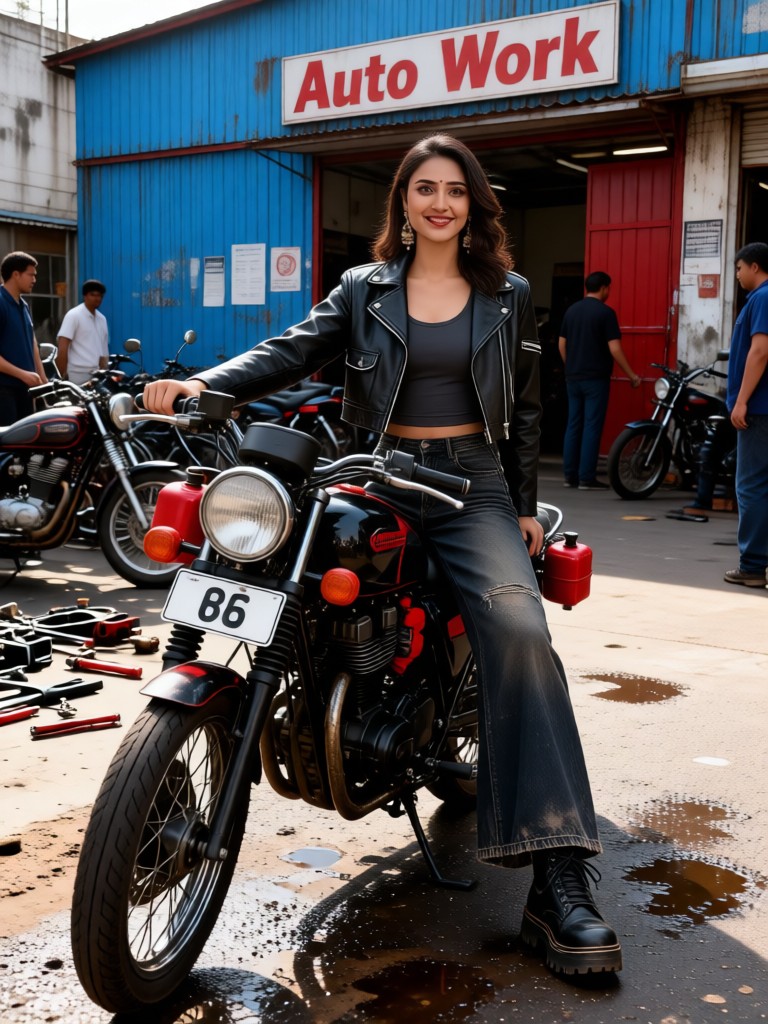 Motorcycle girl on the street image