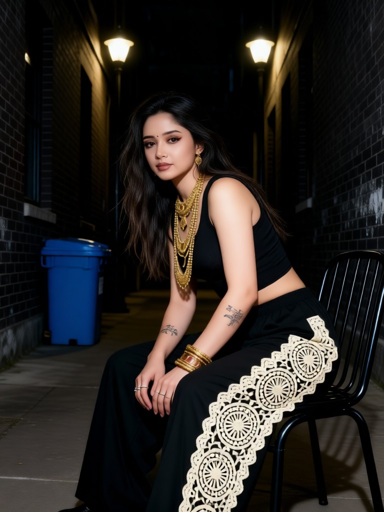 Fashionable girl on the street at night image