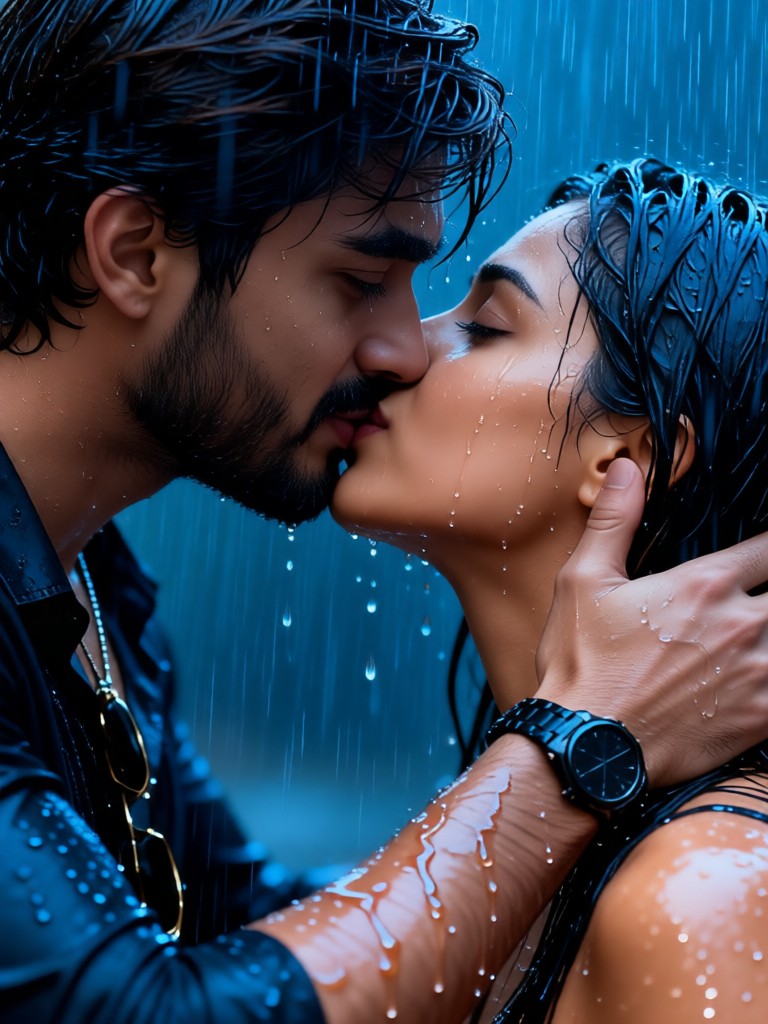 Couple kissing in the rain image